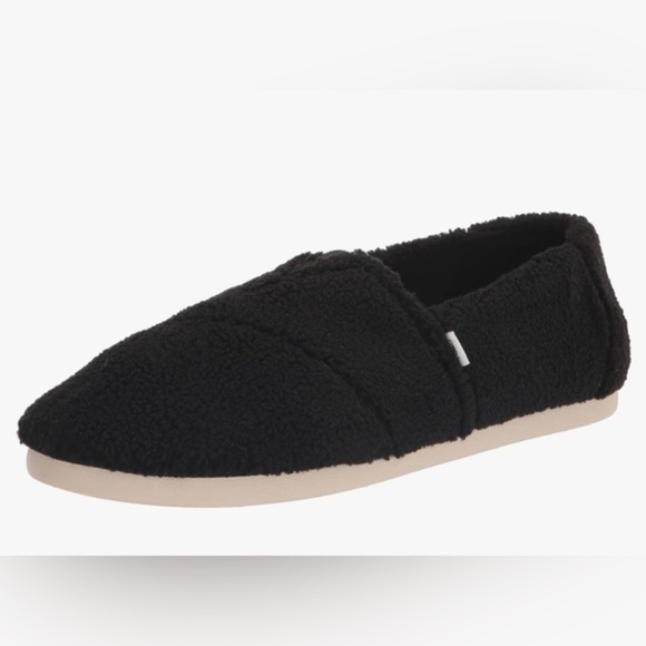 TOMS Men's Alpargata black 3.0 faux shearling fleece look Loafer Flats size 10.5 - Picture 1 of 9